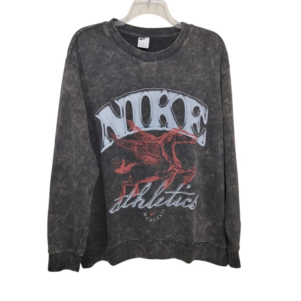 M1138) Nike Sportswear Club Graphic XXL Fleece Crewneck Sweatshirt Anthracite - Picture 2 of 10